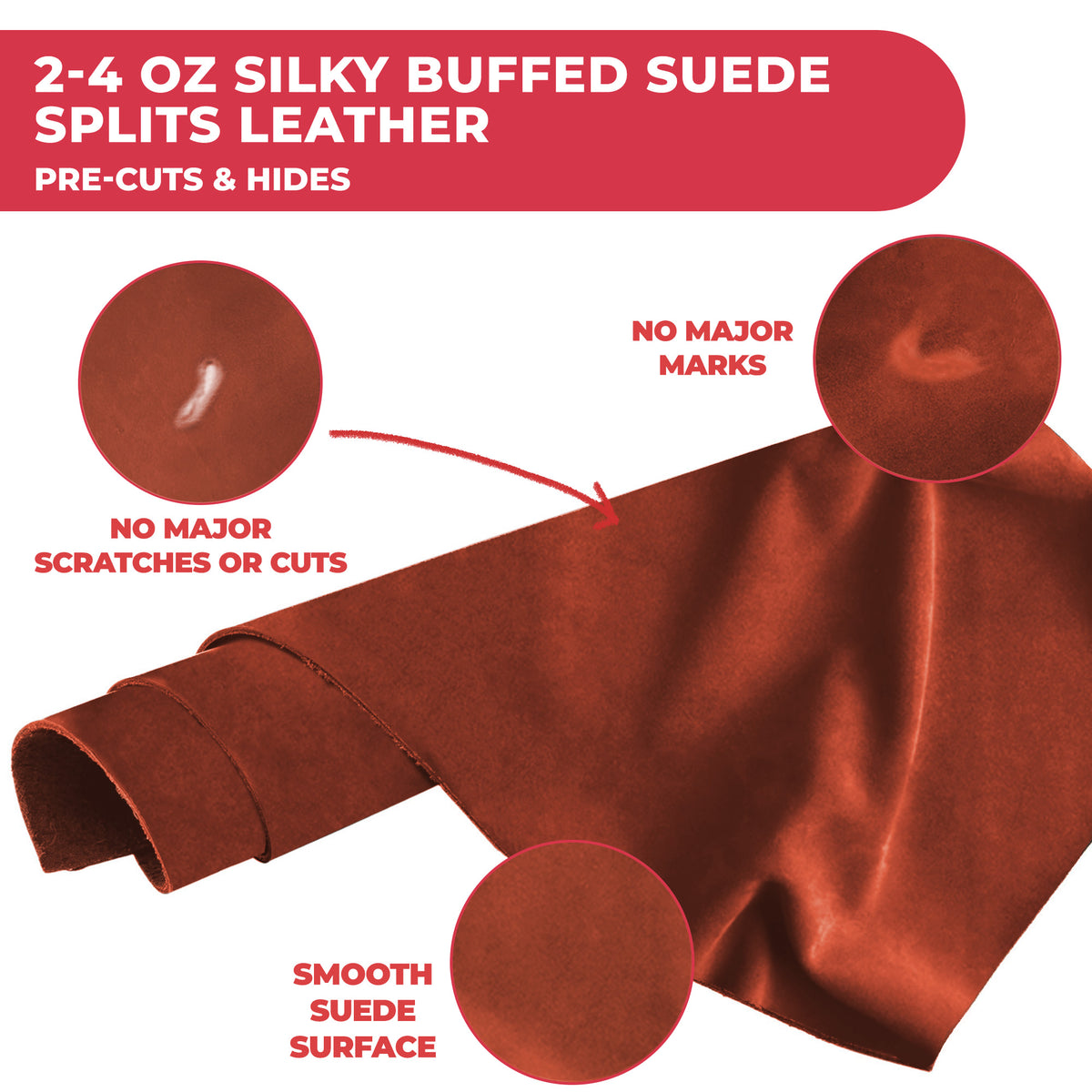 2-4 oz (1-1.6mm) Premium Suede Cowhide - Soft Full Grain Pre-Cut Side Leather  - USA Made Silky Buffed Suede Fabric Leather for Car Upholstery, Garments, Furniture