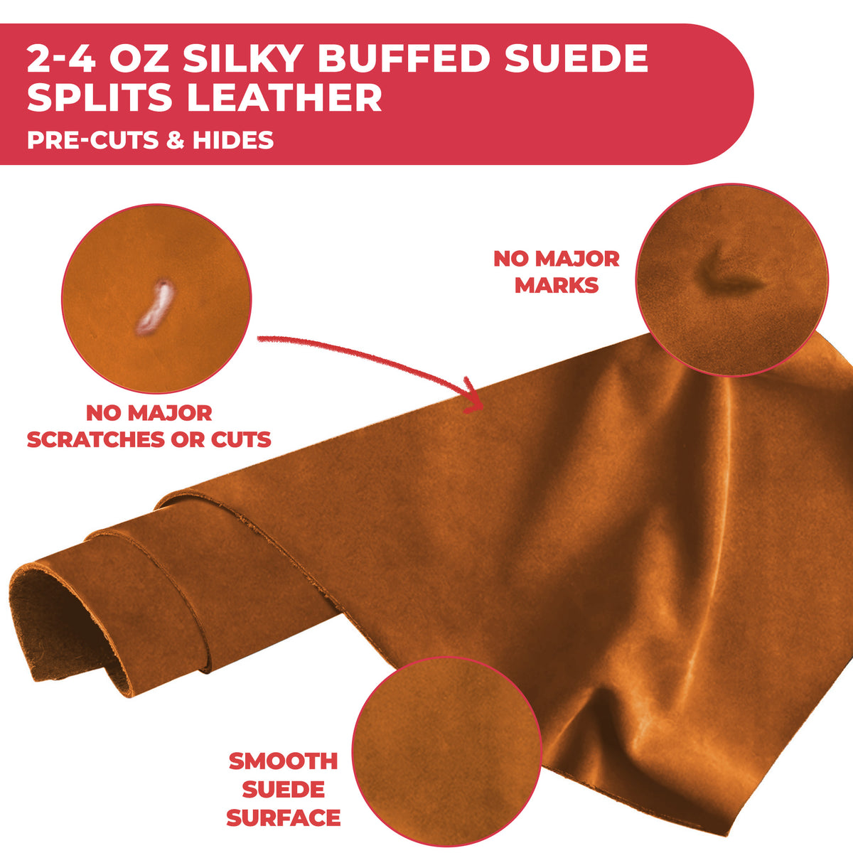 2-4 oz (1-1.6mm) Premium Suede Cowhide - Soft Full Grain Pre-Cut Side Leather  - USA Made Silky Buffed Suede Fabric Leather for Car Upholstery, Garments, Furniture