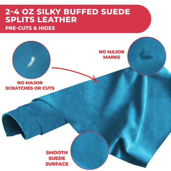 2-4 oz (1-1.6mm) Premium Suede Cowhide - Soft Full Grain Pre-Cut Side Leather  - USA Made Silky Buffed Suede Fabric Leather for Car Upholstery, Garments, Furniture