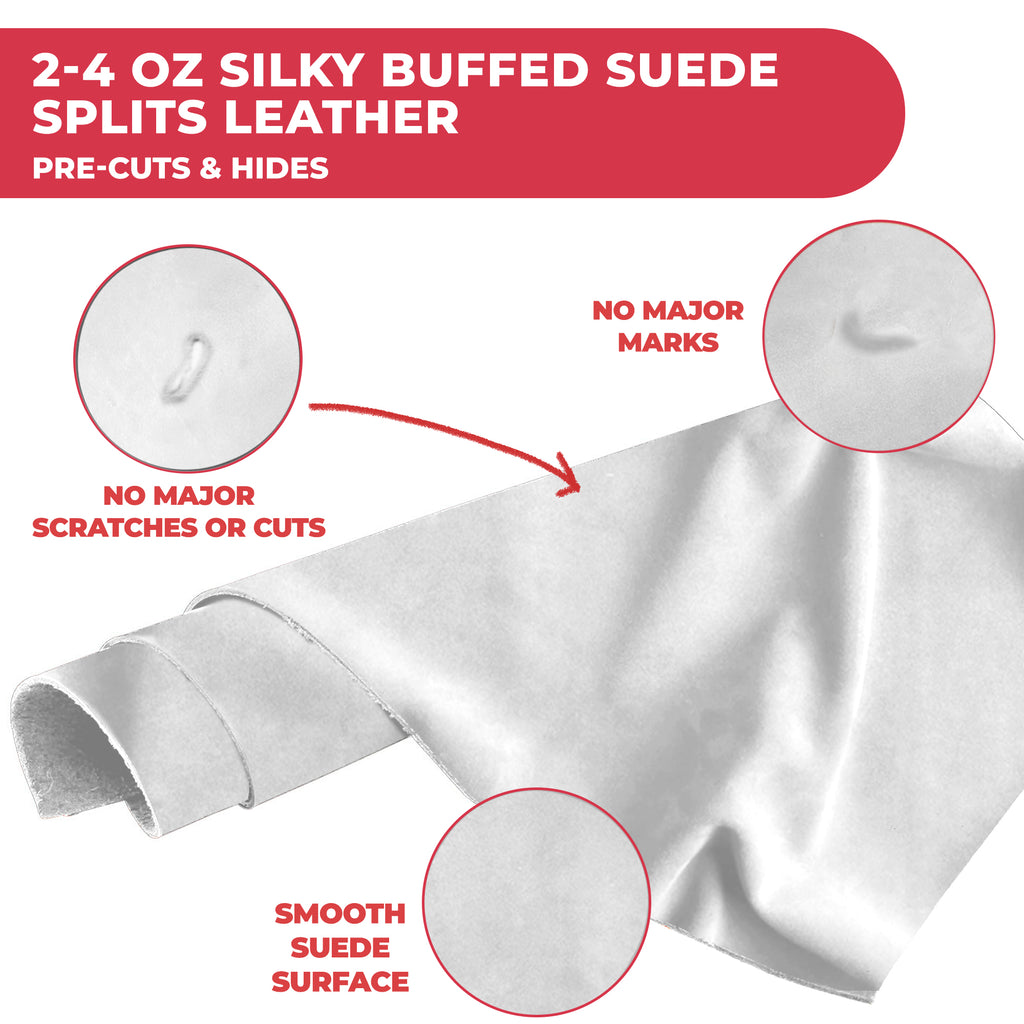 2-4 oz (1-1.6mm) Premium Suede Cowhide - Soft Full Grain Pre-Cut Side Leather  - USA Made Silky Buffed Suede Fabric Leather for Car Upholstery, Garments, Furniture