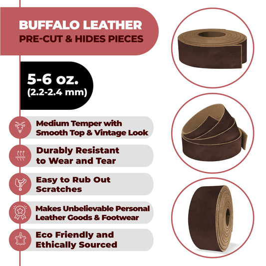 Buffalo Hide Leather Straps & Blank Belts 5-6 oz (2-2.4mm) 40" Length