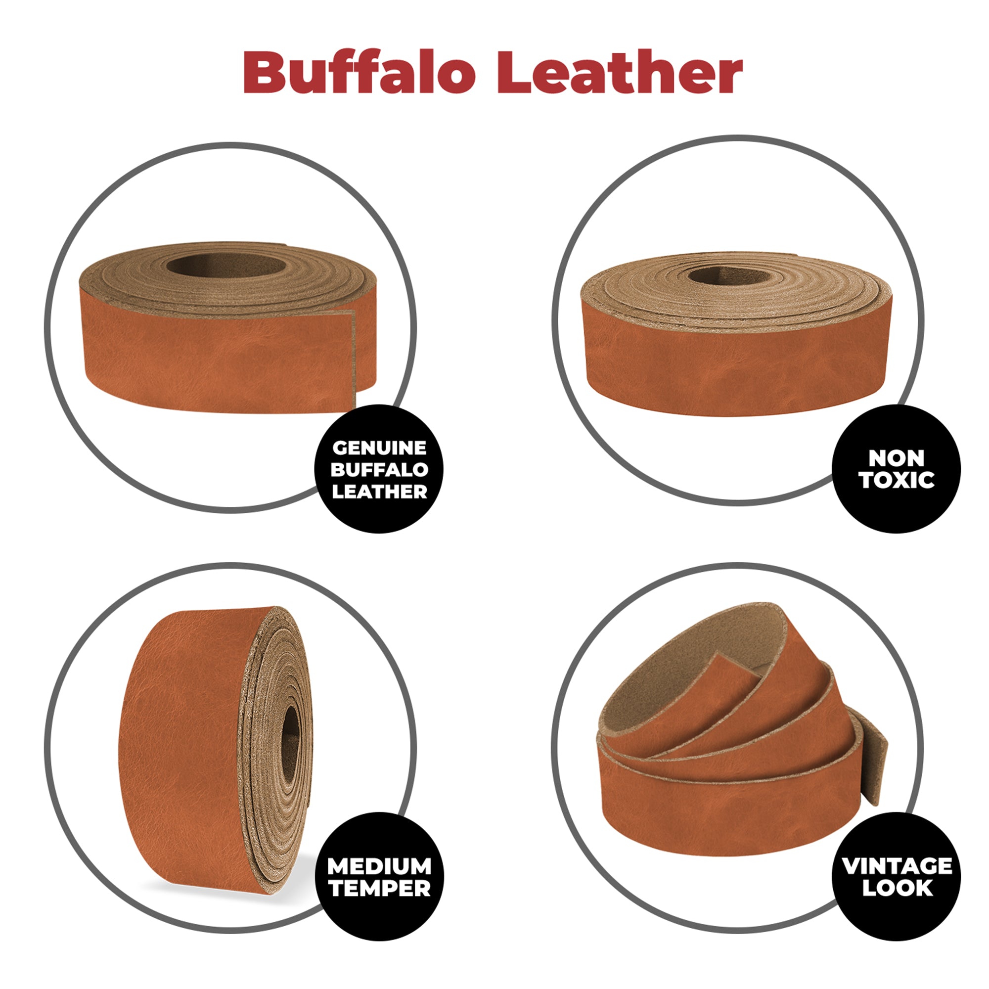 Buffalo Hide Leather Straps & Blank Belts 5-6 oz (2-2.4mm) 40" Length