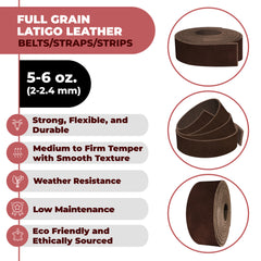 ELW Latigo Leather 5-6 oz. (2-2.4mm) Straps, Belts, Strips 60" Length Full Grain Leather Cowhide DIY Arts & Craft Projects, Clothing, Jewelry, Wrapping