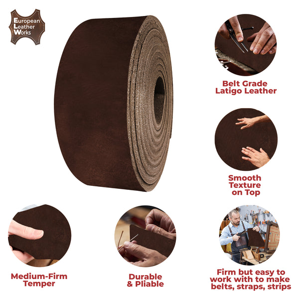ELW Latigo Leather 5-6 oz. (2-2.4mm) Straps, Belts, Strips 60" Length Full Grain Leather Cowhide DIY Arts & Craft Projects, Clothing, Jewelry, Wrapping