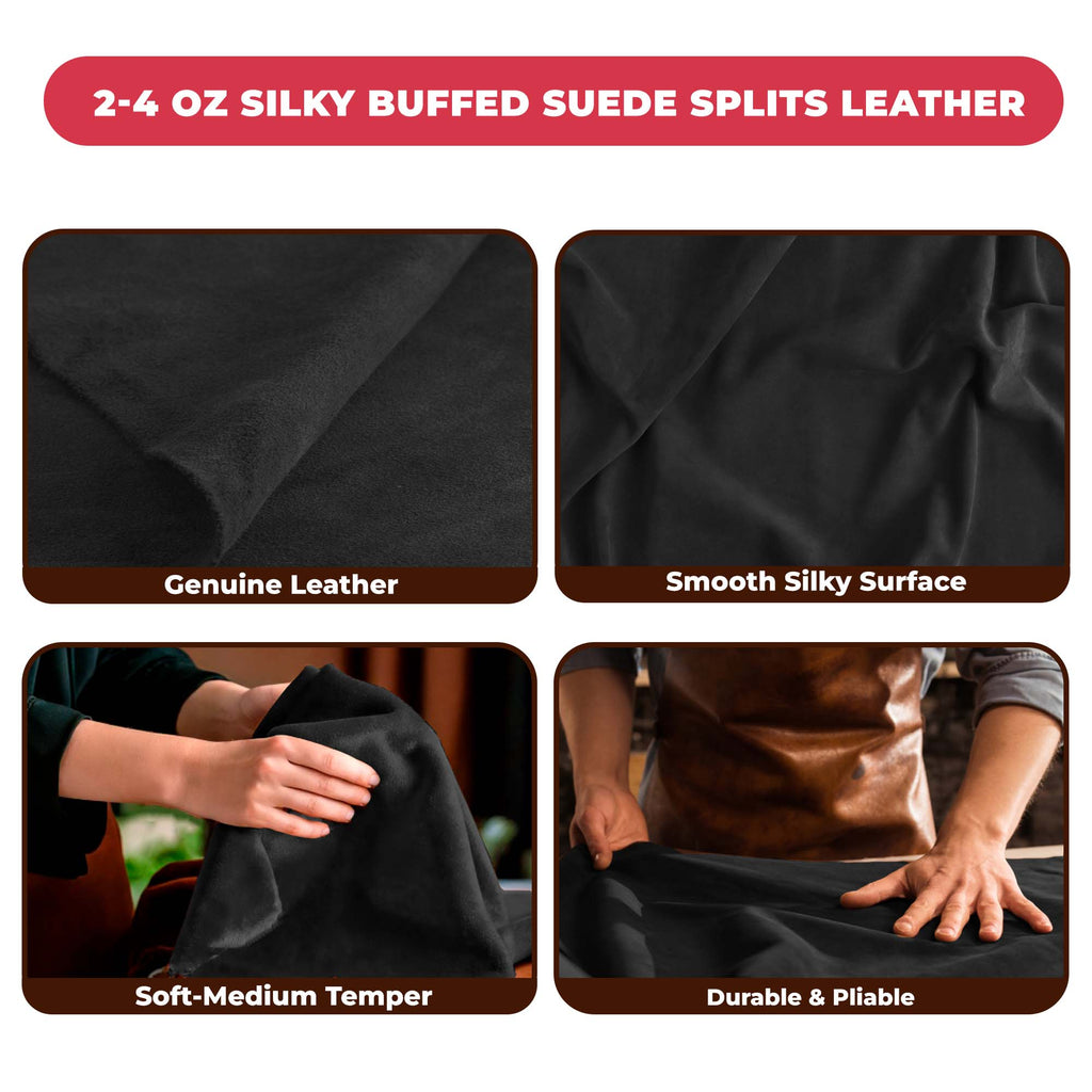 Suede Leather 2-4 oz (1-1.6mm) A/B Grade Chap Split Leather Cowhides | Pre-Cut Hides | USA Made