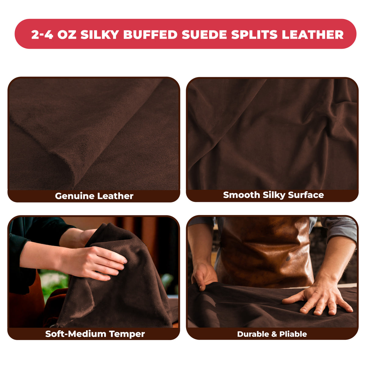 Suede Leather 2-4 oz (1-1.6mm) A/B Grade Chap Split Leather Cowhides | Pre-Cut Hides | USA Made