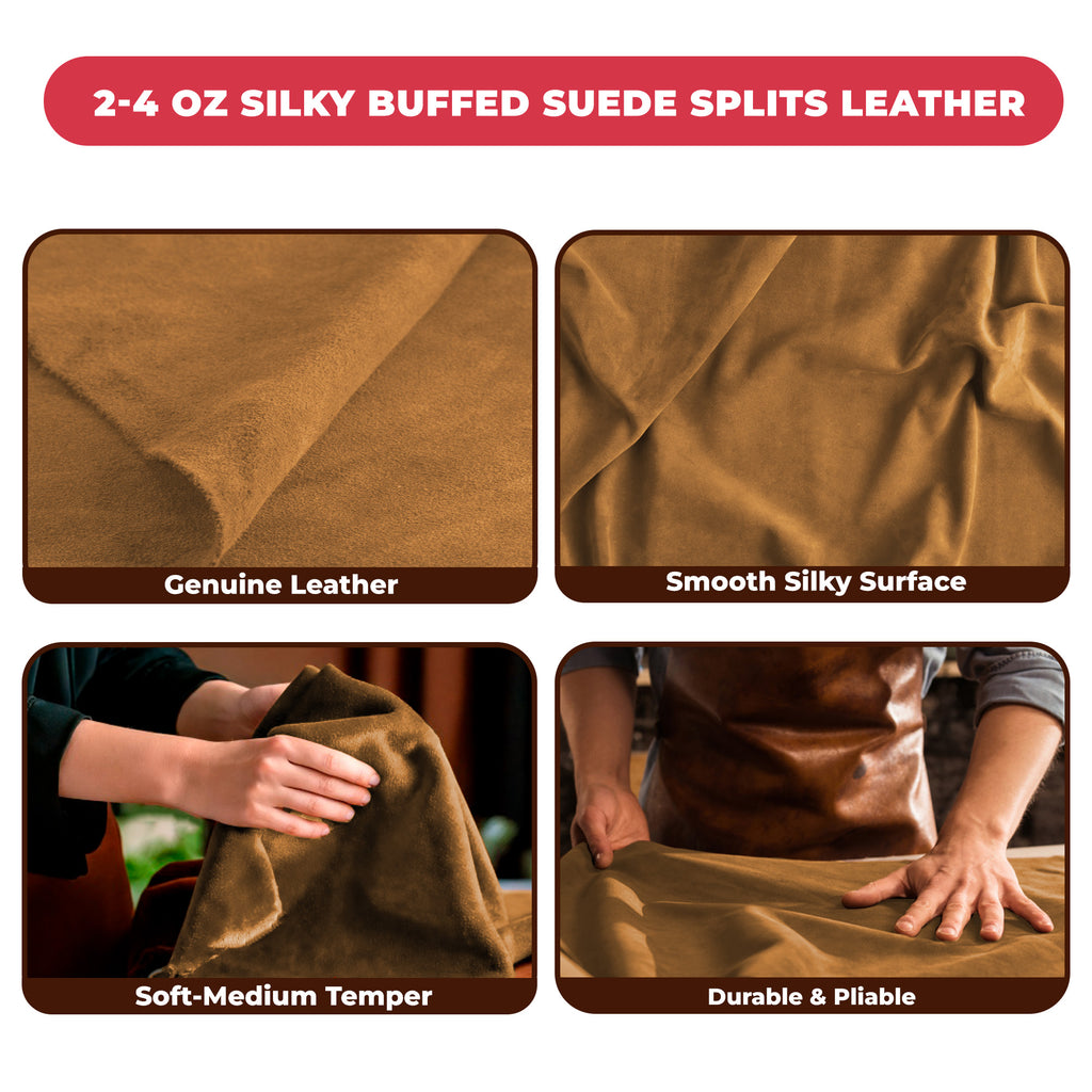 Suede Leather 2-4 oz (1-1.6mm) A/B Grade Chap Split Leather Cowhides | Pre-Cut Hides | USA Made