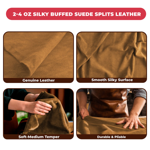 Suede Leather 2-4 oz (1-1.6mm) A/B Grade Chap Split Leather Cowhides | Pre-Cut Hides | USA Made