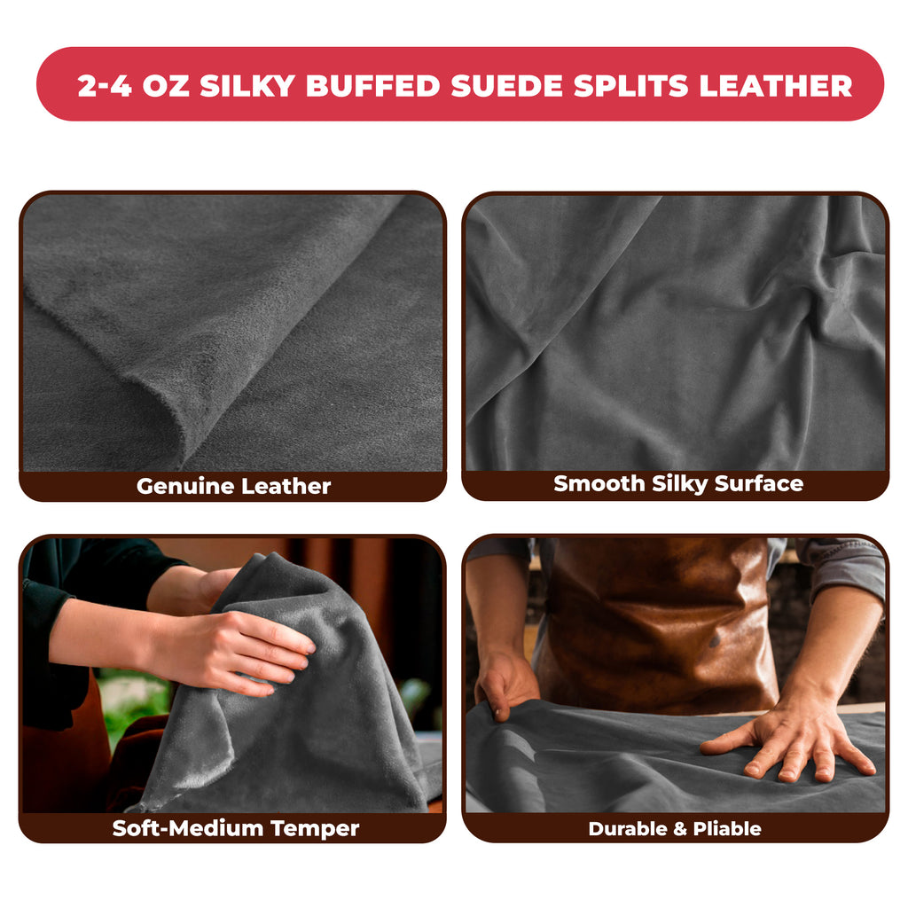 Suede Leather 2-4 oz (1-1.6mm) A/B Grade Chap Split Leather Cowhides | Pre-Cut Hides | USA Made