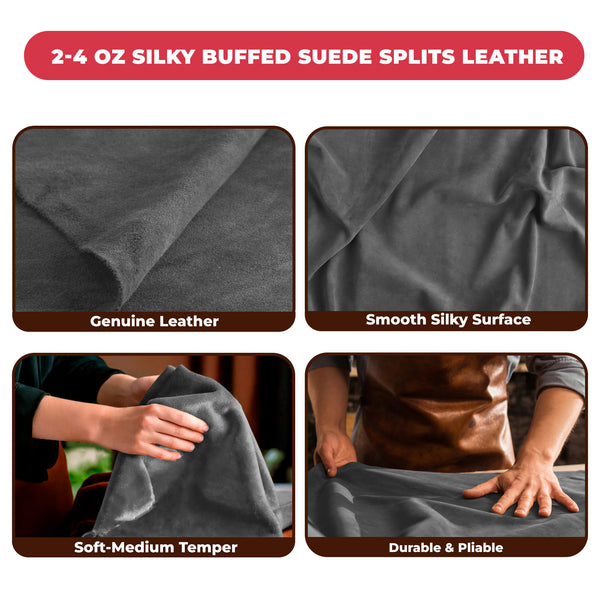 Suede Leather 2-4 oz (1-1.6mm) A/B Grade Chap Split Leather Cowhides | Pre-Cut Hides | USA Made