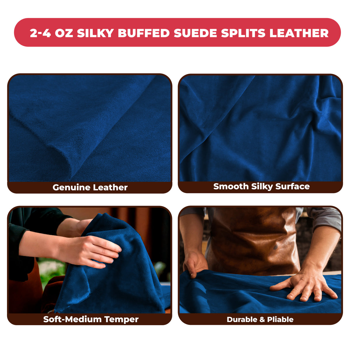 Suede Leather 2-4 oz (1-1.6mm) A/B Grade Chap Split Leather Cowhides | Pre-Cut Hides | USA Made