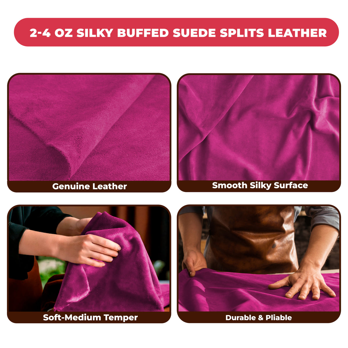 Suede Leather 2-4 oz (1-1.6mm) A/B Grade Chap Split Leather Cowhides | Pre-Cut Hides | USA Made