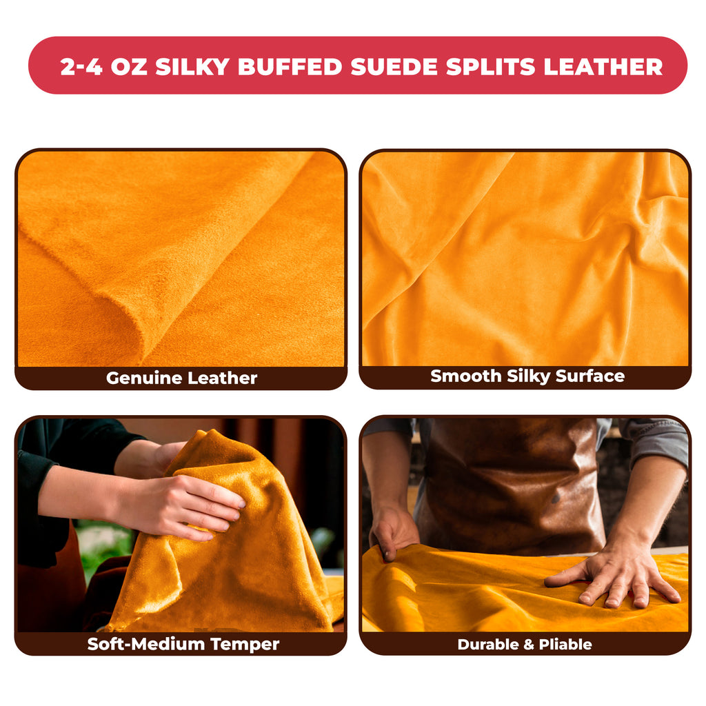 Suede Leather 2-4 oz (1-1.6mm) A/B Grade Chap Split Leather Cowhides | Pre-Cut Hides | USA Made