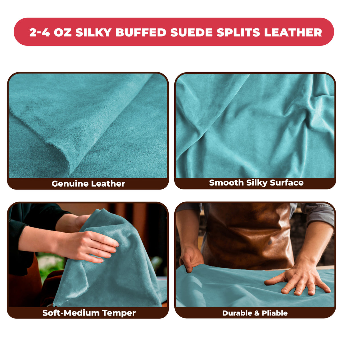 2-4 oz (1-1.6mm) Premium Suede Cowhide - Soft Full Grain Pre-Cut Side Leather  - USA Made Silky Buffed Suede Fabric Leather for Car Upholstery, Garments, Furniture