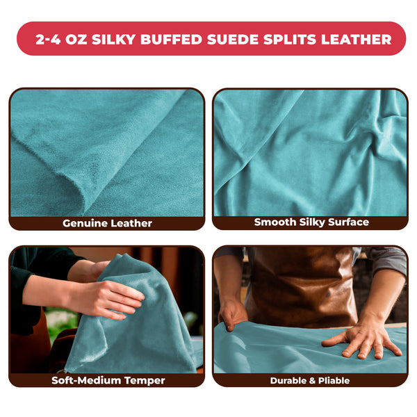 2-4 oz (1-1.6mm) Premium Suede Cowhide - Soft Full Grain Pre-Cut Side Leather  - USA Made Silky Buffed Suede Fabric Leather for Car Upholstery, Garments, Furniture