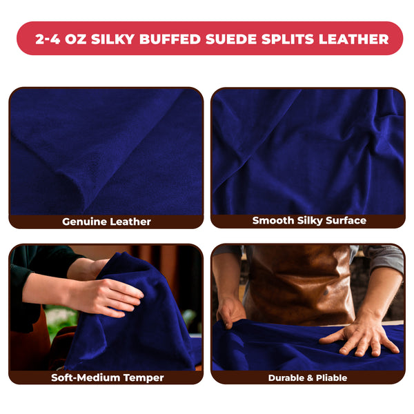 2-4 oz (1-1.6mm) Premium Suede Cowhide - Soft Full Grain Pre-Cut Side Leather  - USA Made Silky Buffed Suede Fabric Leather for Car Upholstery, Garments, Furniture