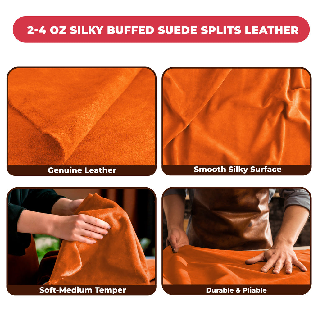 2-4 oz (1-1.6mm) Premium Suede Cowhide - Soft Full Grain Pre-Cut Side Leather  - USA Made Silky Buffed Suede Fabric Leather for Car Upholstery, Garments, Furniture