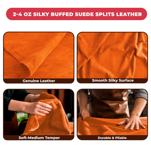 2-4 oz (1-1.6mm) Premium Suede Cowhide - Soft Full Grain Pre-Cut Side Leather  - USA Made Silky Buffed Suede Fabric Leather for Car Upholstery, Garments, Furniture