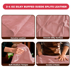 2-4 oz (1-1.6mm) Premium Suede Cowhide - Soft Full Grain Pre-Cut Side Leather  - USA Made Silky Buffed Suede Fabric Leather for Car Upholstery, Garments, Furniture