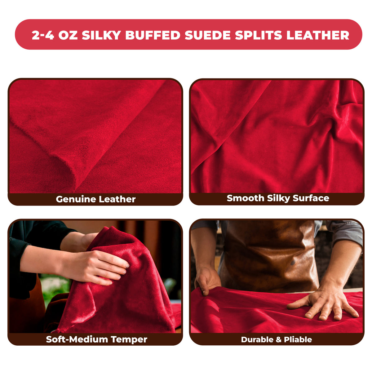 2-4 oz (1-1.6mm) Premium Suede Cowhide - Soft Full Grain Pre-Cut Side Leather  - USA Made Silky Buffed Suede Fabric Leather for Car Upholstery, Garments, Furniture