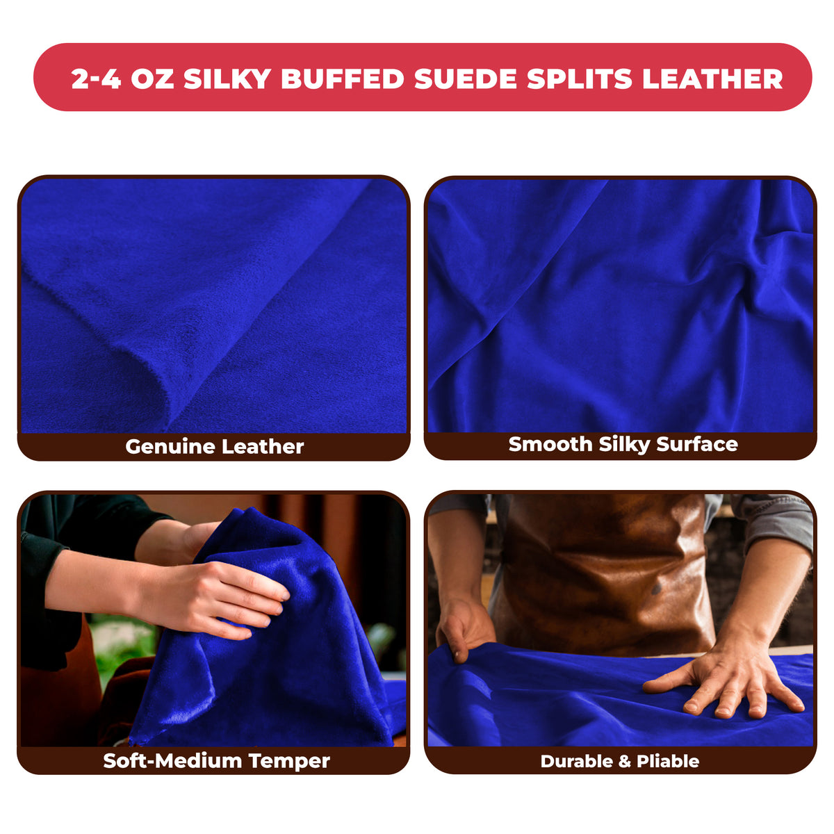 2-4 oz (1-1.6mm) Premium Suede Cowhide - Soft Full Grain Pre-Cut Side Leather  - USA Made Silky Buffed Suede Fabric Leather for Car Upholstery, Garments, Furniture