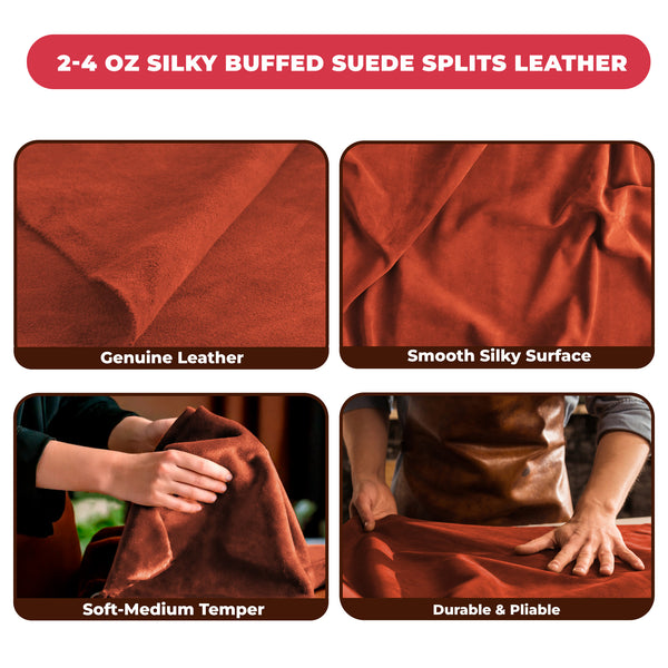 2-4 oz (1-1.6mm) Premium Suede Cowhide - Soft Full Grain Pre-Cut Side Leather  - USA Made Silky Buffed Suede Fabric Leather for Car Upholstery, Garments, Furniture