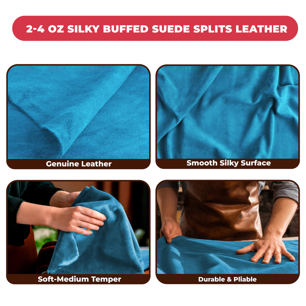 2-4 oz (1-1.6mm) Premium Suede Cowhide - Soft Full Grain Pre-Cut Side Leather  - USA Made Silky Buffed Suede Fabric Leather for Car Upholstery, Garments, Furniture
