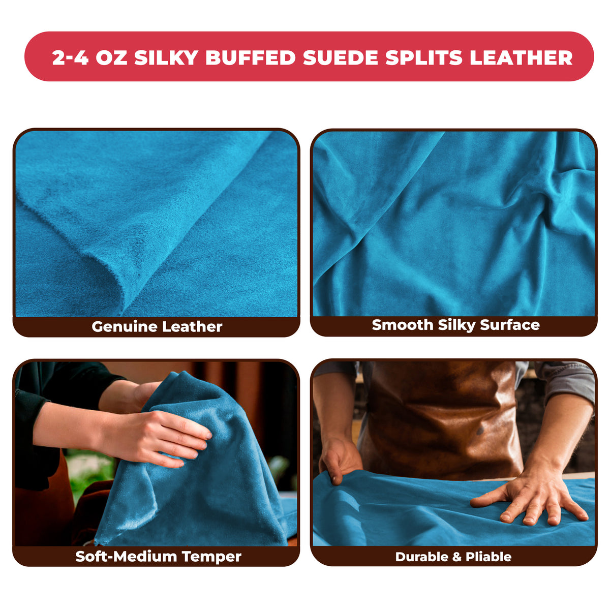 2-4 oz (1-1.6mm) Premium Suede Cowhide - Soft Full Grain Pre-Cut Side Leather  - USA Made Silky Buffed Suede Fabric Leather for Car Upholstery, Garments, Furniture