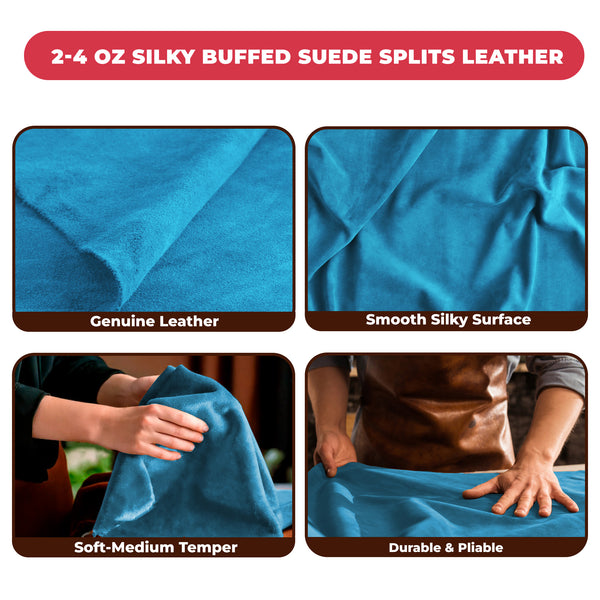 2-4 oz (1-1.6mm) Premium Suede Cowhide - Soft Full Grain Pre-Cut Side Leather  - USA Made Silky Buffed Suede Fabric Leather for Car Upholstery, Garments, Furniture