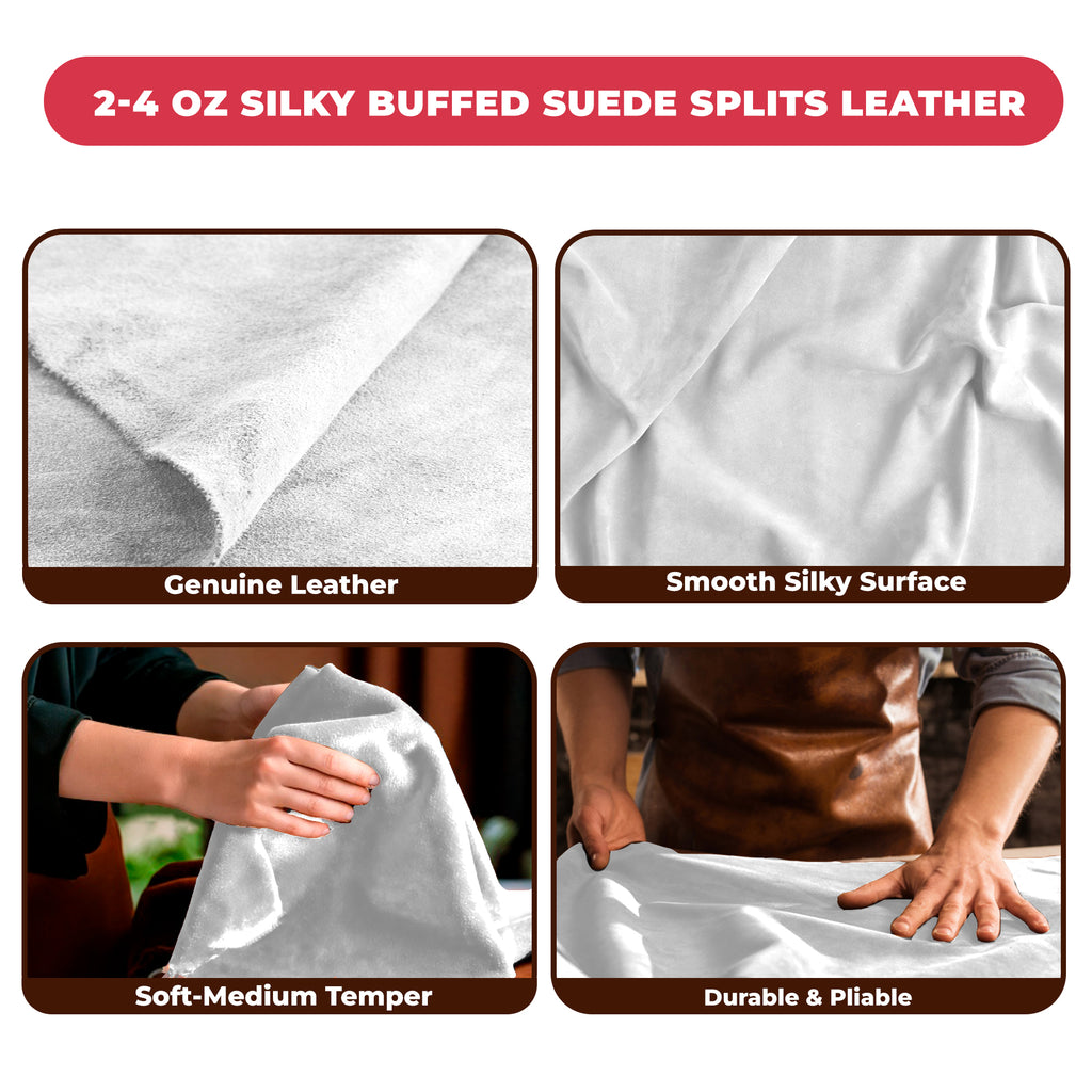 2-4 oz (1-1.6mm) Premium Suede Cowhide - Soft Full Grain Pre-Cut Side Leather  - USA Made Silky Buffed Suede Fabric Leather for Car Upholstery, Garments, Furniture
