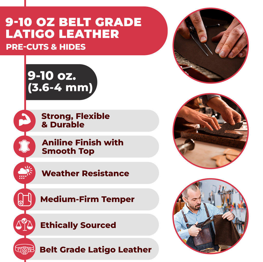 9-10 oz (3.6-4.0mm) Craftsmen Grade Latigo Leather Pre-Cut Sizes - SALE