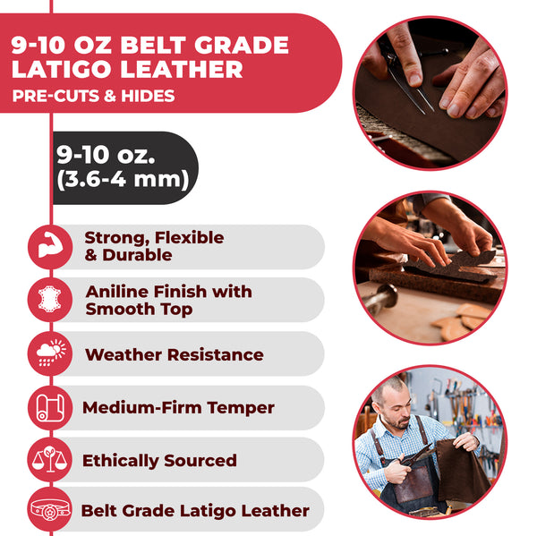 9-10 oz (3.6-4.0mm) Craftsmen Grade Latigo Leather Pre-Cut Sizes - SALE