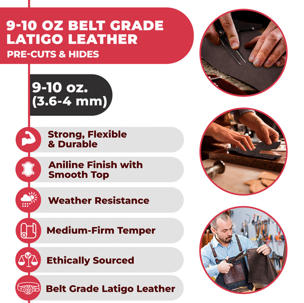 9-10 oz (3.6-4.0mm) Craftsmen Grade Latigo Leather Pre-Cut Sizes - SALE
