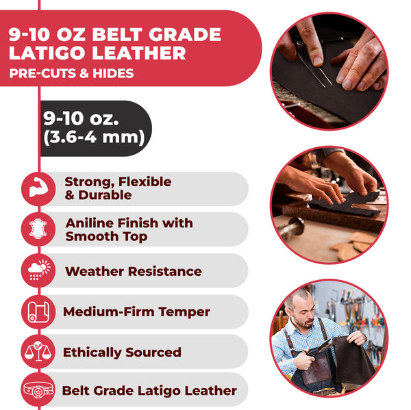 9-10 oz (3.6-4.0mm) Craftsmen Grade Latigo Leather Pre-Cut Sizes - SALE