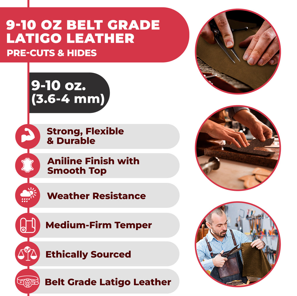 9-10 oz (3.6-4.0mm) Craftsmen Grade Latigo Leather Pre-Cut Sizes - SALE
