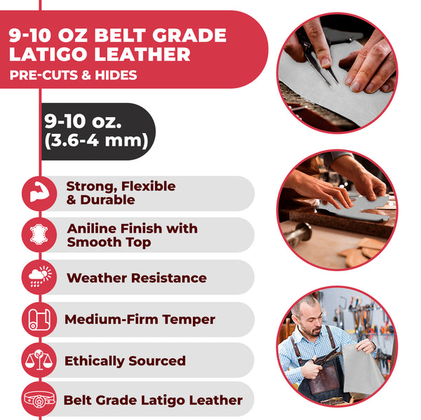 9-10 oz (3.6-4.0mm) Craftsmen Grade Latigo Leather Pre-Cut Sizes