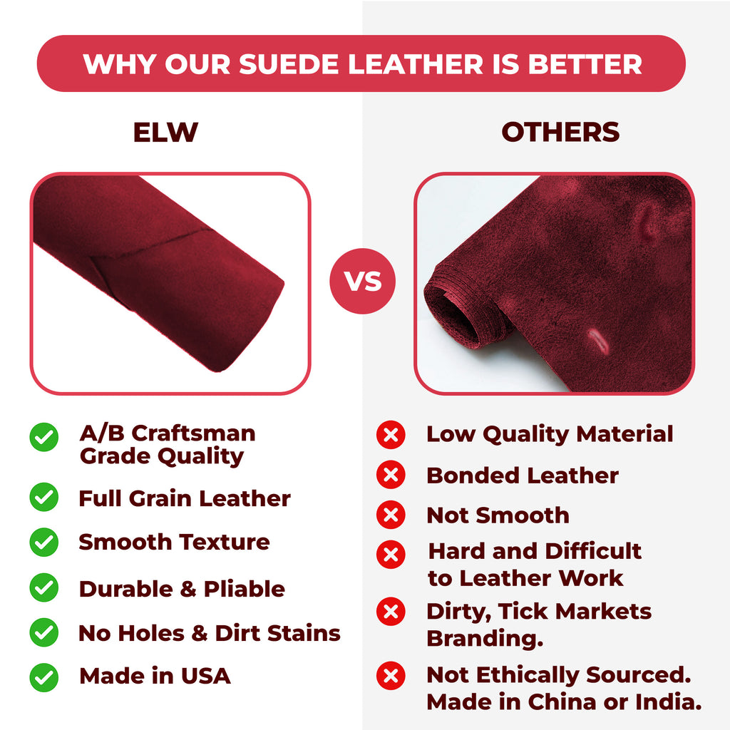Suede Leather 2-4 oz (1-1.6mm) A/B Grade Chap Split Leather Cowhides | Pre-Cut Hides | USA Made