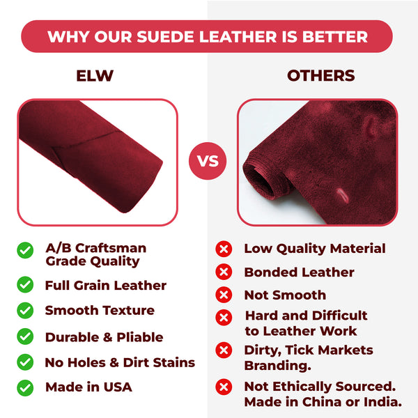 Suede Leather 2-4 oz (1-1.6mm) A/B Grade Chap Split Leather Cowhides | Pre-Cut Hides | USA Made