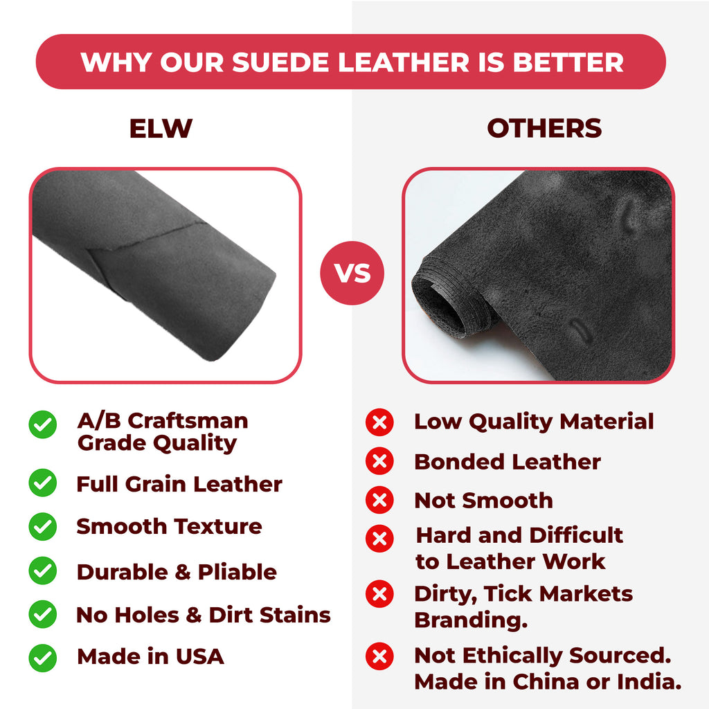 Suede Leather 2-4 oz (1-1.6mm) A/B Grade Chap Split Leather Cowhides | Pre-Cut Hides | USA Made