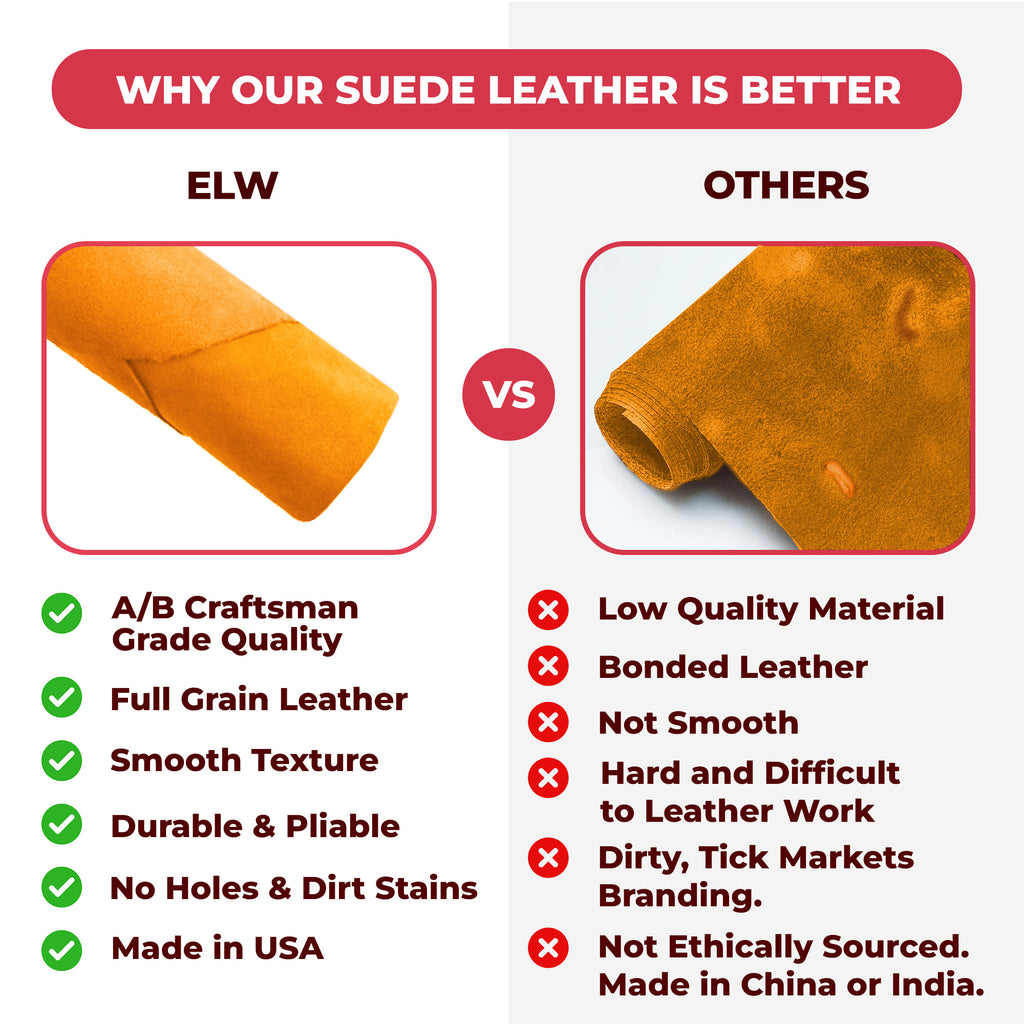 Suede Leather 2-4 oz (1-1.6mm) A/B Grade Chap Split Leather Cowhides | Pre-Cut Hides | USA Made