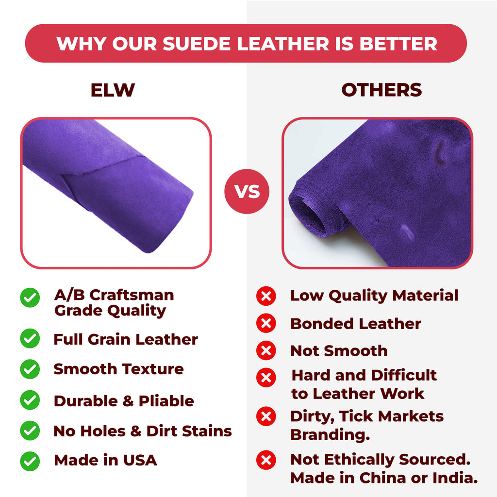Suede Leather 2-4 oz (1-1.6mm) A/B Grade Chap Split Leather Cowhides | Pre-Cut Hides | USA Made