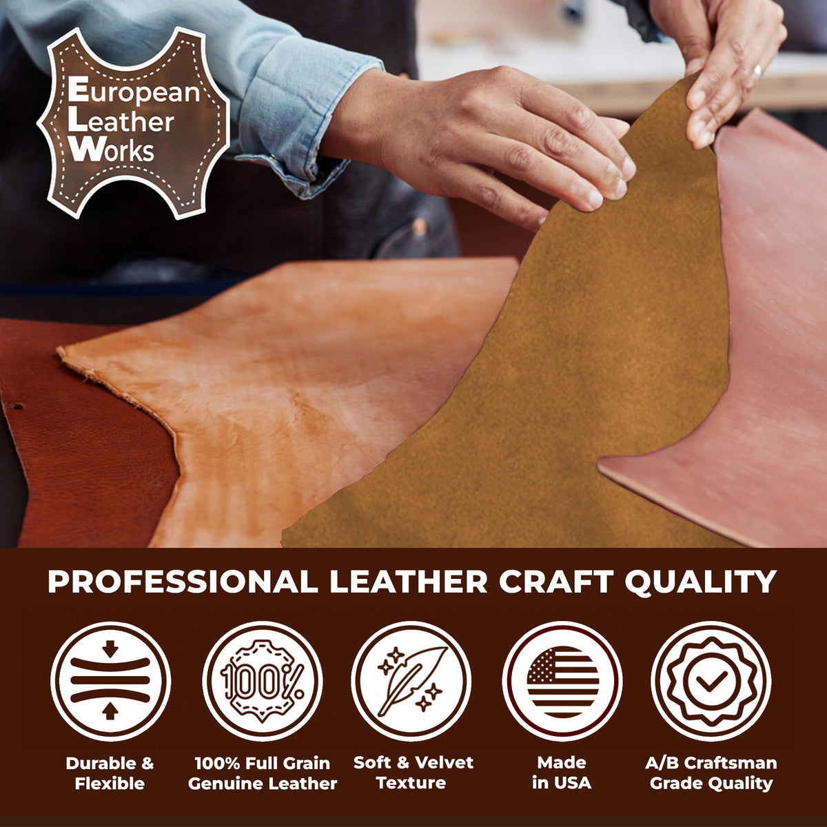 Suede Leather 2-4 oz (1-1.6mm) A/B Grade Chap Split Leather Cowhides | Pre-Cut Hides | USA Made