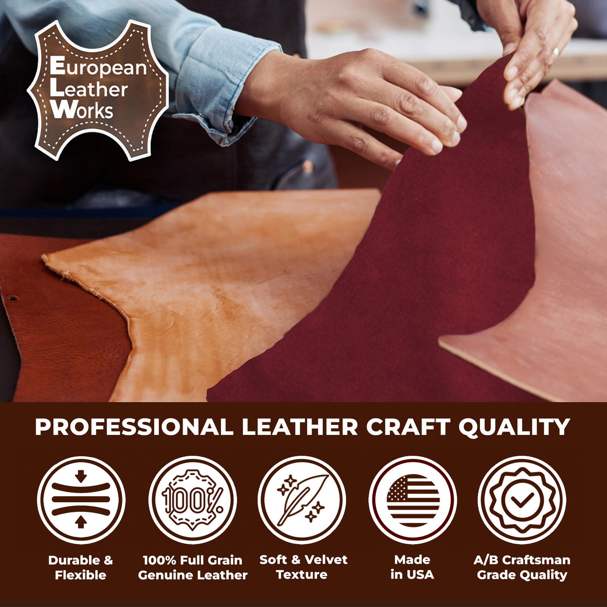 Suede Leather 2-4 oz (1-1.6mm) A/B Grade Chap Split Leather Cowhides | Pre-Cut Hides | USA Made