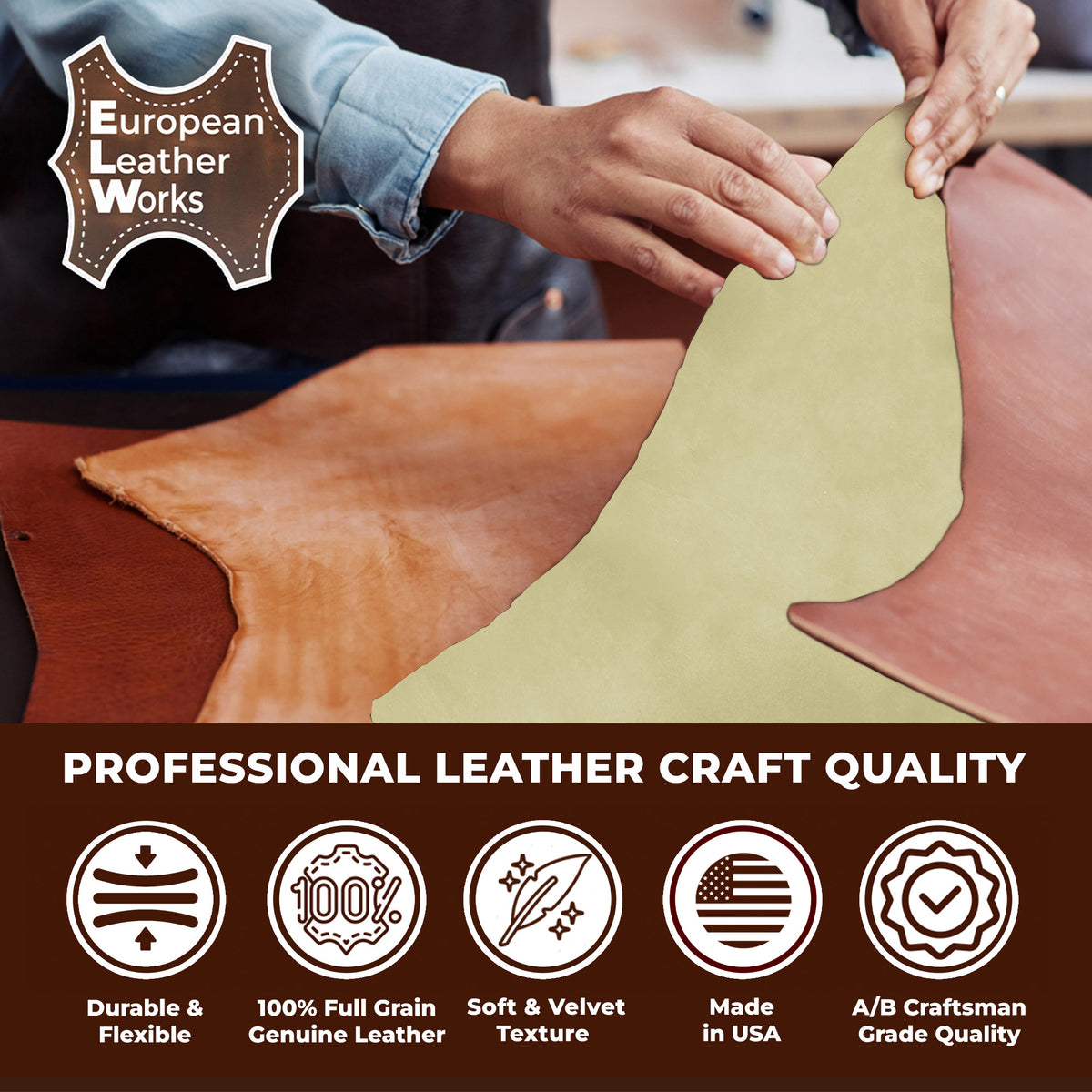 Suede Leather 2-4 oz (1-1.6mm) A/B Grade Chap Split Leather Cowhides | Pre-Cut Hides | USA Made
