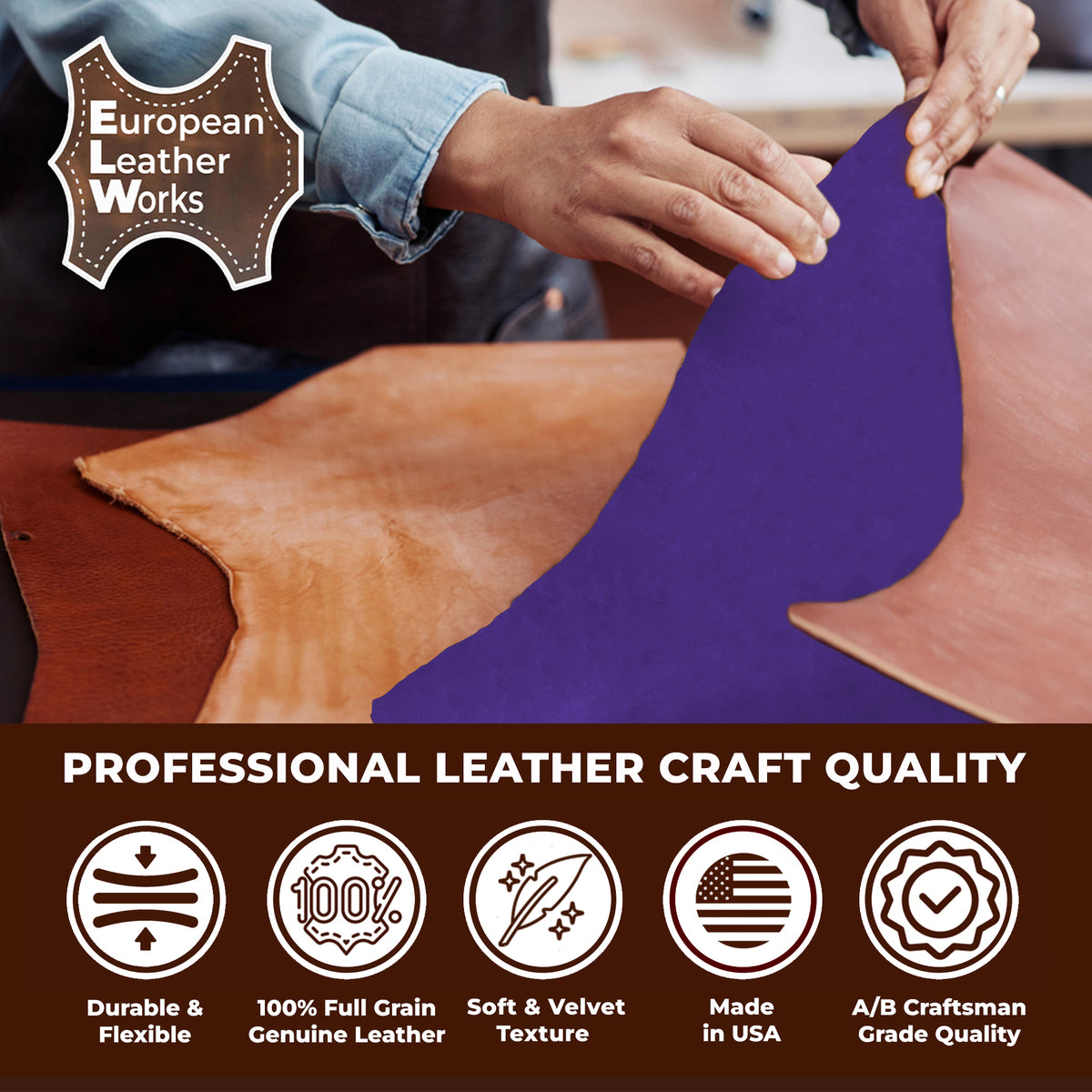 Suede Leather 2-4 oz (1-1.6mm) A/B Grade Chap Split Leather Cowhides | Pre-Cut Hides | USA Made