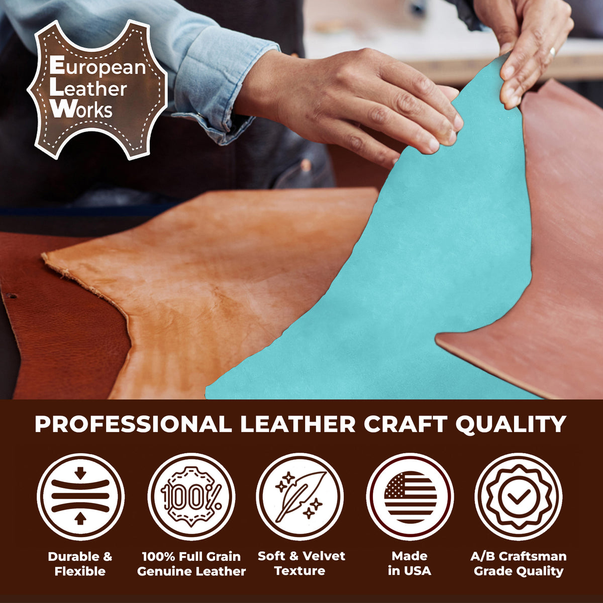 2-4 oz (1-1.6mm) Premium Suede Cowhide - Soft Full Grain Pre-Cut Side Leather  - USA Made Silky Buffed Suede Fabric Leather for Car Upholstery, Garments, Furniture