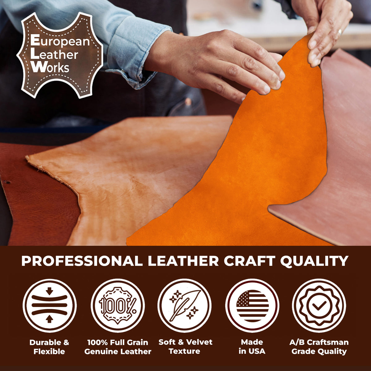 2-4 oz (1-1.6mm) Premium Suede Cowhide - Soft Full Grain Pre-Cut Side Leather  - USA Made Silky Buffed Suede Fabric Leather for Car Upholstery, Garments, Furniture
