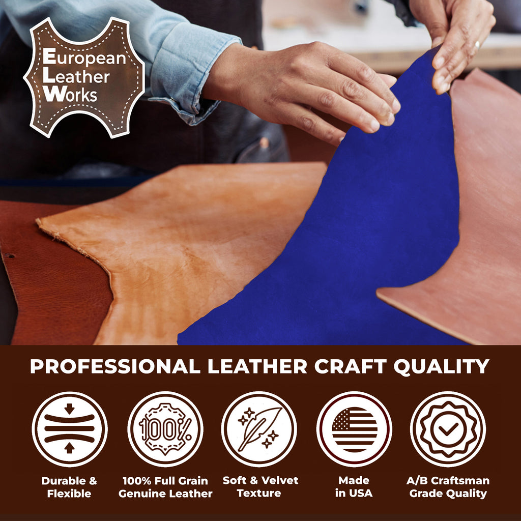 2-4 oz (1-1.6mm) Premium Suede Cowhide - Soft Full Grain Pre-Cut Side Leather  - USA Made Silky Buffed Suede Fabric Leather for Car Upholstery, Garments, Furniture