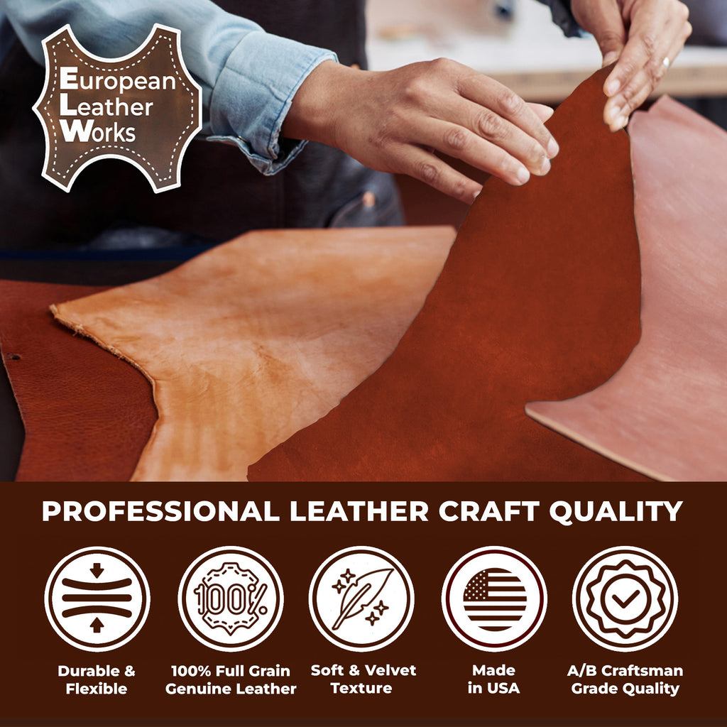 2-4 oz (1-1.6mm) Premium Suede Cowhide - Soft Full Grain Pre-Cut Side Leather  - USA Made Silky Buffed Suede Fabric Leather for Car Upholstery, Garments, Furniture