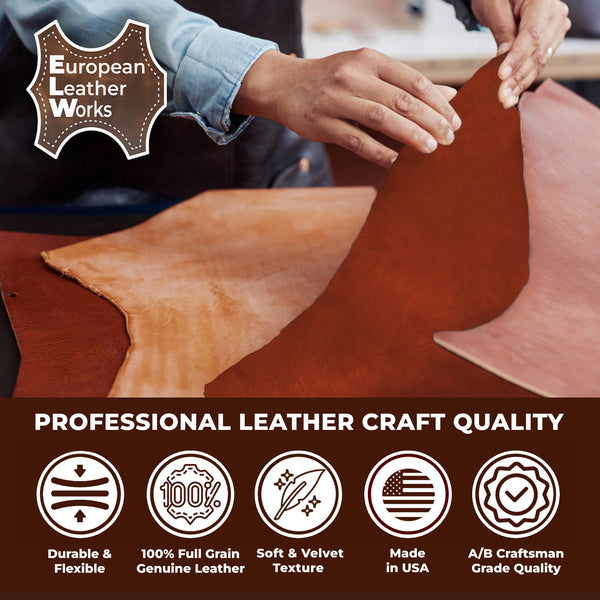 2-4 oz (1-1.6mm) Premium Suede Cowhide - Soft Full Grain Pre-Cut Side Leather  - USA Made Silky Buffed Suede Fabric Leather for Car Upholstery, Garments, Furniture